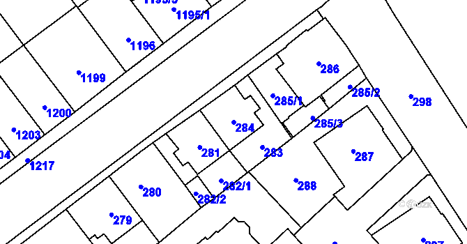 Parcela st. 284 v KÚ Chomutov I, Katastrální mapa
