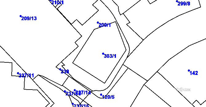 Parcela st. 303/1 v KÚ Chomutov I, Katastrální mapa