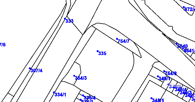 Parcela st. 335 v KÚ Chomutov I, Katastrální mapa