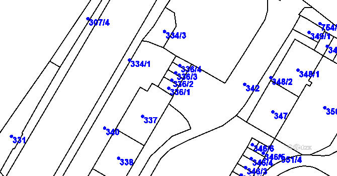 Parcela st. 336/1 v KÚ Chomutov I, Katastrální mapa
