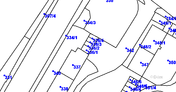 Parcela st. 336/2 v KÚ Chomutov I, Katastrální mapa