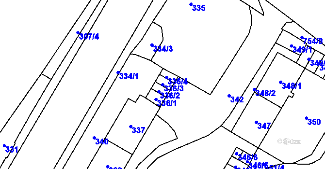 Parcela st. 336/3 v KÚ Chomutov I, Katastrální mapa