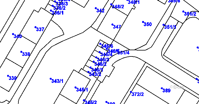 Parcela st. 346/4 v KÚ Chomutov I, Katastrální mapa