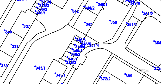 Parcela st. 346/5 v KÚ Chomutov I, Katastrální mapa