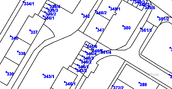 Parcela st. 346/6 v KÚ Chomutov I, Katastrální mapa