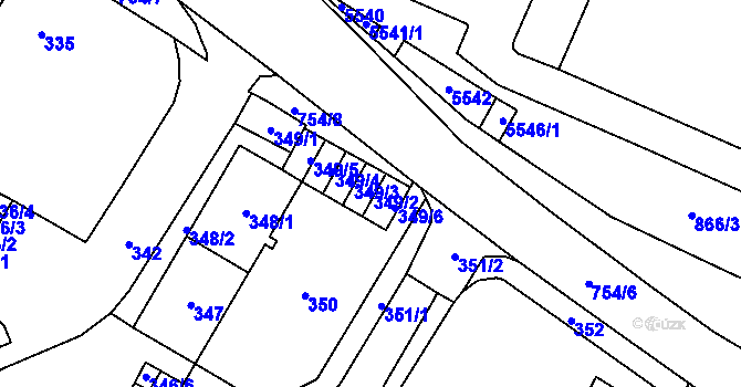 Parcela st. 349/2 v KÚ Chomutov I, Katastrální mapa