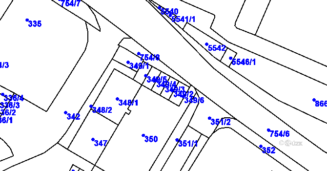 Parcela st. 349/3 v KÚ Chomutov I, Katastrální mapa