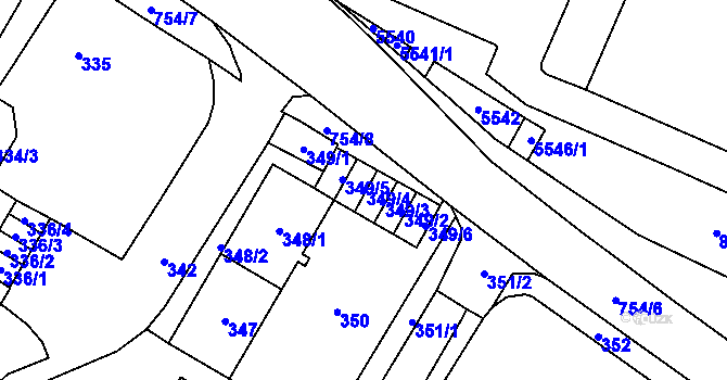 Parcela st. 349/4 v KÚ Chomutov I, Katastrální mapa
