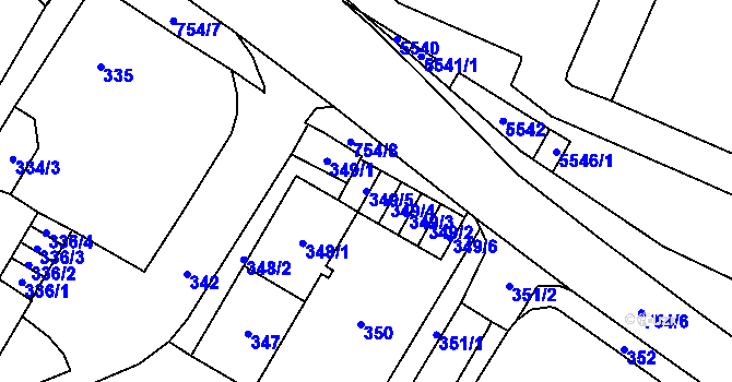 Parcela st. 349/5 v KÚ Chomutov I, Katastrální mapa