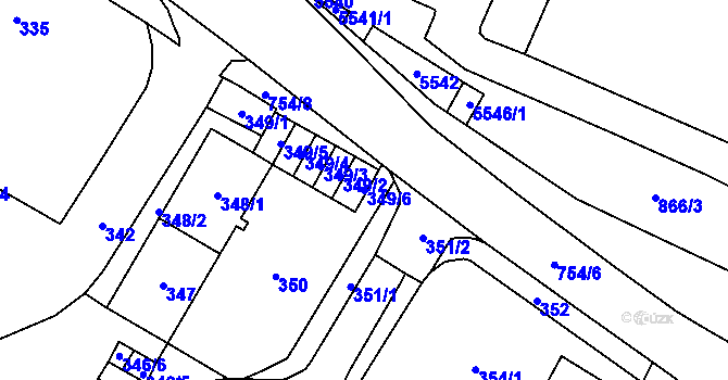 Parcela st. 349/6 v KÚ Chomutov I, Katastrální mapa