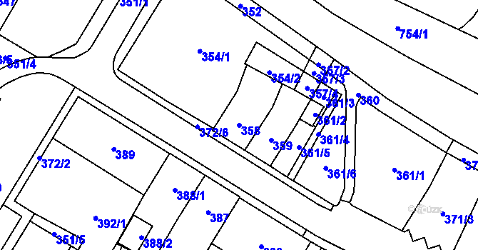 Parcela st. 358 v KÚ Chomutov I, Katastrální mapa