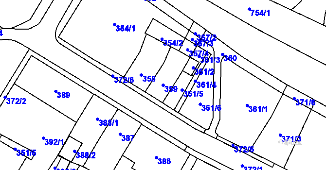 Parcela st. 359 v KÚ Chomutov I, Katastrální mapa