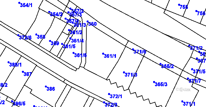 Parcela st. 361/1 v KÚ Chomutov I, Katastrální mapa
