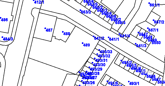 Parcela st. 489 v KÚ Chomutov I, Katastrální mapa