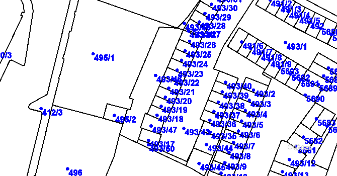 Parcela st. 493/21 v KÚ Chomutov I, Katastrální mapa