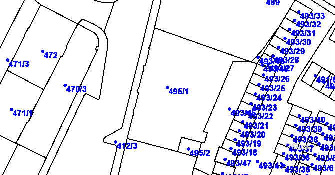 Parcela st. 495/1 v KÚ Chomutov I, Katastrální mapa