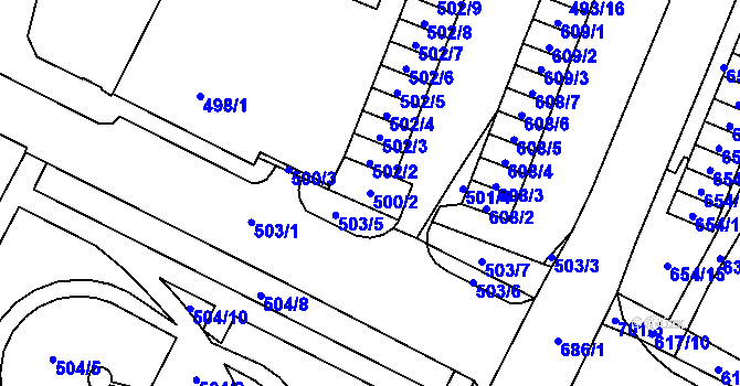 Parcela st. 500/2 v KÚ Chomutov I, Katastrální mapa