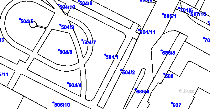 Parcela st. 504/1 v KÚ Chomutov I, Katastrální mapa