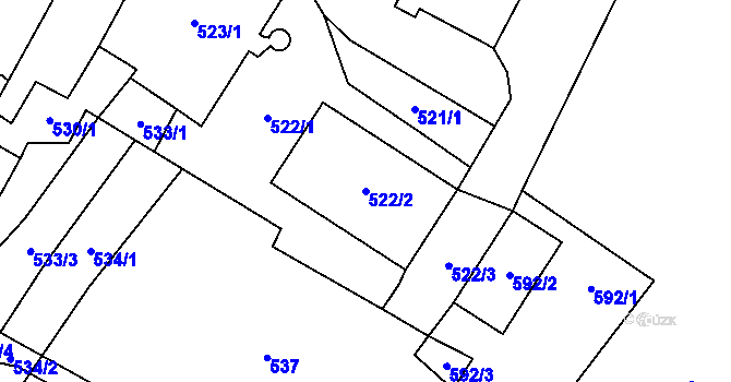 Parcela st. 522/2 v KÚ Chomutov I, Katastrální mapa