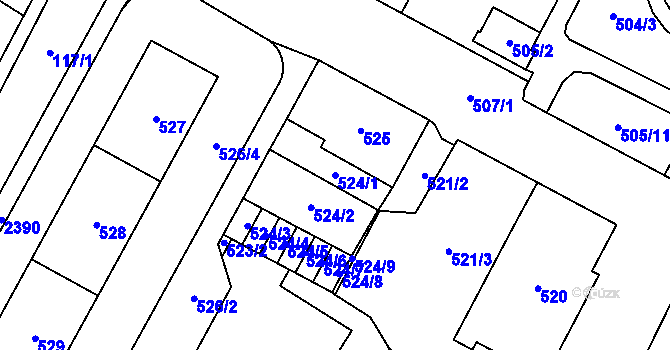 Parcela st. 524/1 v KÚ Chomutov I, Katastrální mapa