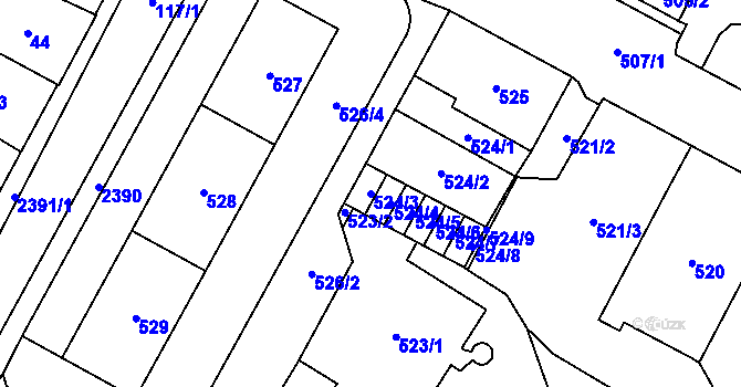 Parcela st. 524/3 v KÚ Chomutov I, Katastrální mapa