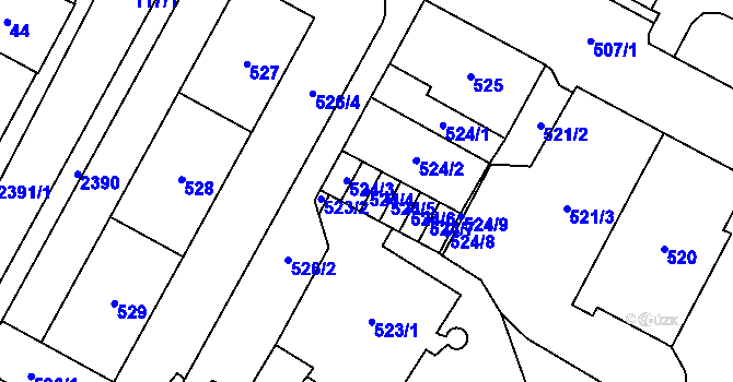 Parcela st. 524/4 v KÚ Chomutov I, Katastrální mapa