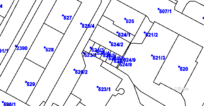 Parcela st. 524/5 v KÚ Chomutov I, Katastrální mapa