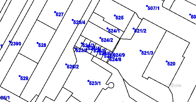 Parcela st. 524/6 v KÚ Chomutov I, Katastrální mapa