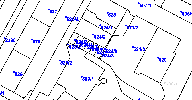 Parcela st. 524/7 v KÚ Chomutov I, Katastrální mapa