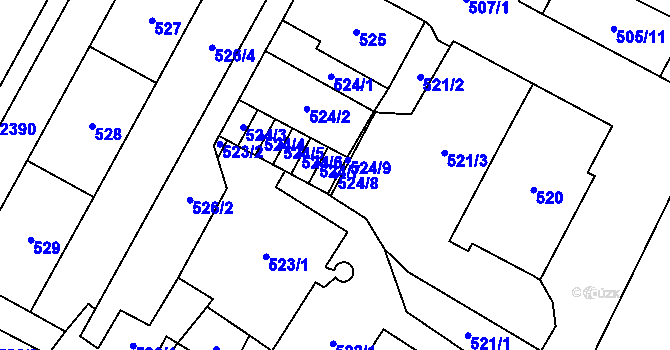 Parcela st. 524/8 v KÚ Chomutov I, Katastrální mapa