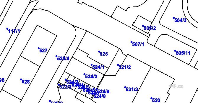 Parcela st. 525 v KÚ Chomutov I, Katastrální mapa