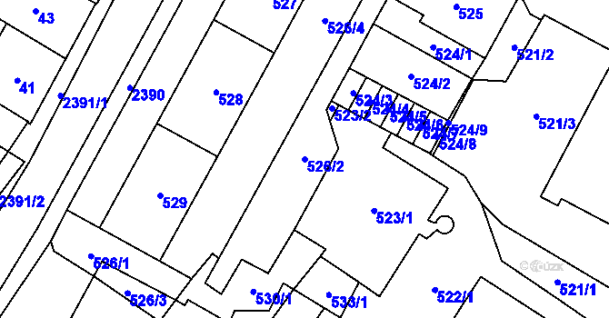 Parcela st. 526/2 v KÚ Chomutov I, Katastrální mapa