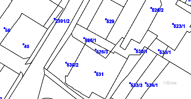 Parcela st. 526/3 v KÚ Chomutov I, Katastrální mapa