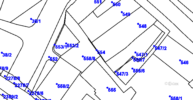 Parcela st. 554 v KÚ Chomutov I, Katastrální mapa