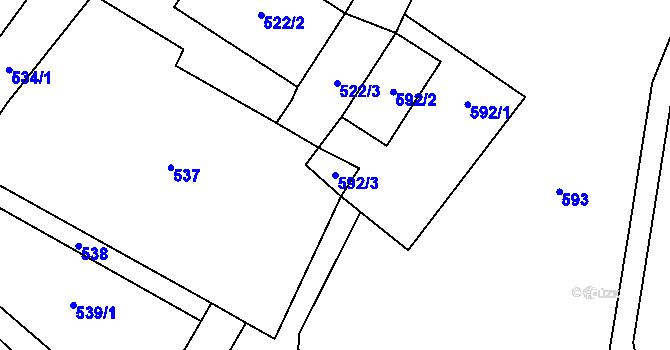 Parcela st. 592/3 v KÚ Chomutov I, Katastrální mapa