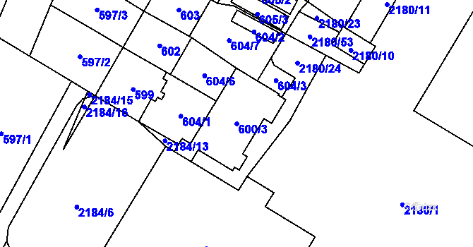 Parcela st. 600/3 v KÚ Chomutov I, Katastrální mapa