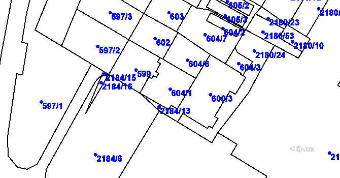 Parcela st. 604/1 v KÚ Chomutov I, Katastrální mapa
