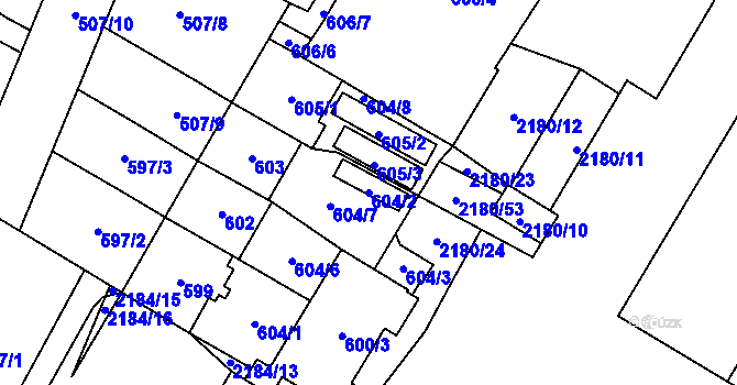 Parcela st. 604/2 v KÚ Chomutov I, Katastrální mapa