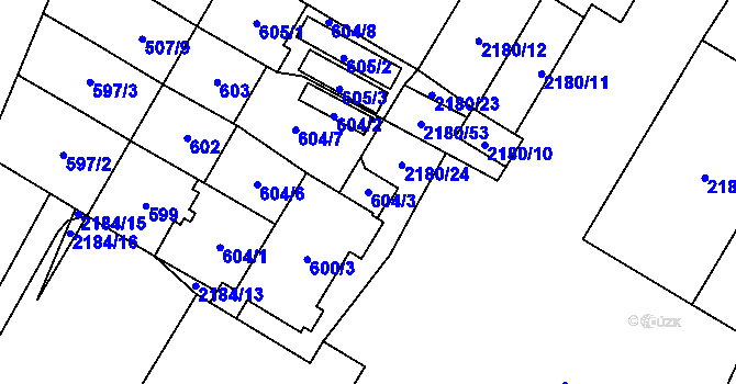 Parcela st. 604/3 v KÚ Chomutov I, Katastrální mapa