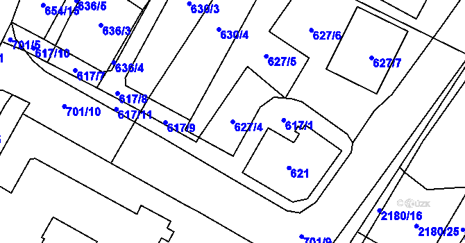Parcela st. 627/4 v KÚ Chomutov I, Katastrální mapa