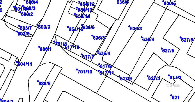 Parcela st. 636/4 v KÚ Chomutov I, Katastrální mapa