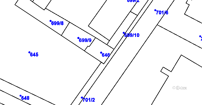 Parcela st. 646 v KÚ Chomutov I, Katastrální mapa