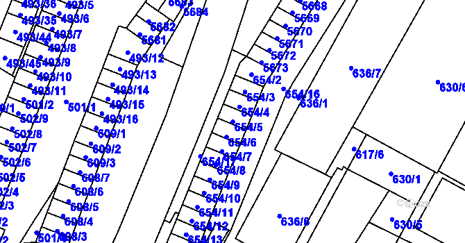 Parcela st. 654/5 v KÚ Chomutov I, Katastrální mapa