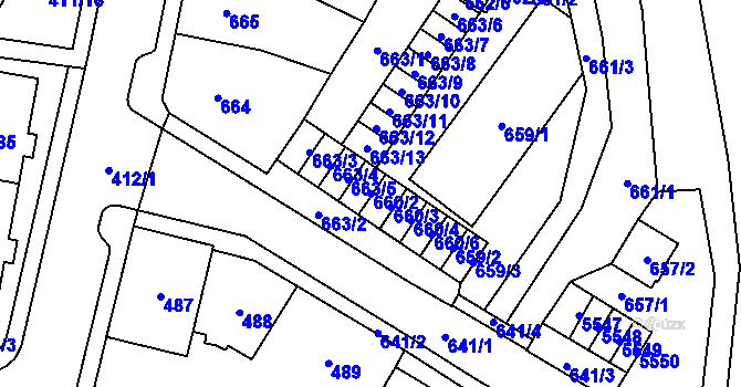 Parcela st. 660/2 v KÚ Chomutov I, Katastrální mapa