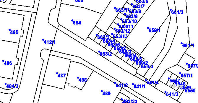 Parcela st. 663/2 v KÚ Chomutov I, Katastrální mapa