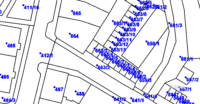 Parcela st. 663/4 v KÚ Chomutov I, Katastrální mapa