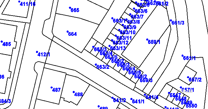 Parcela st. 663/5 v KÚ Chomutov I, Katastrální mapa