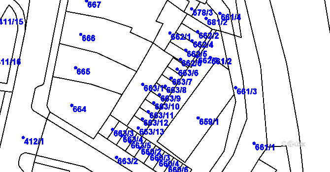 Parcela st. 663/8 v KÚ Chomutov I, Katastrální mapa