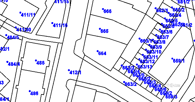 Parcela st. 664 v KÚ Chomutov I, Katastrální mapa