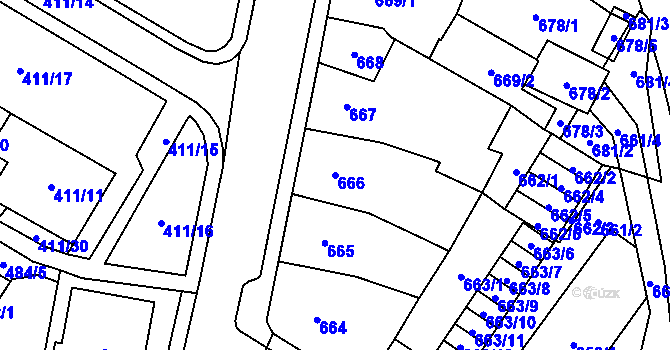 Parcela st. 666 v KÚ Chomutov I, Katastrální mapa